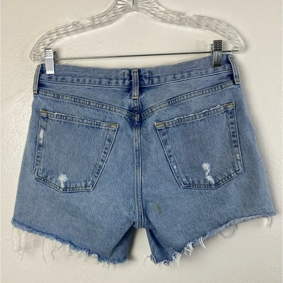 AGOLDE Parker Long Distressed Button Fly Blue Shorts Women’s size 28 - Picture 2 of 15